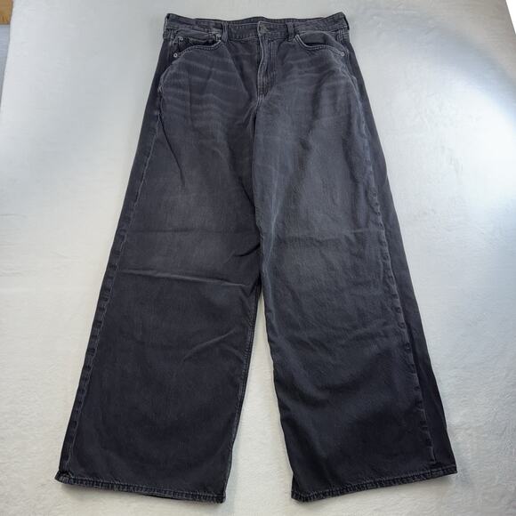 American Eagle 12 Long Super High Rise Ultra Wide Leg Jeans In Charcoal Strigid - Picture 4 of 16